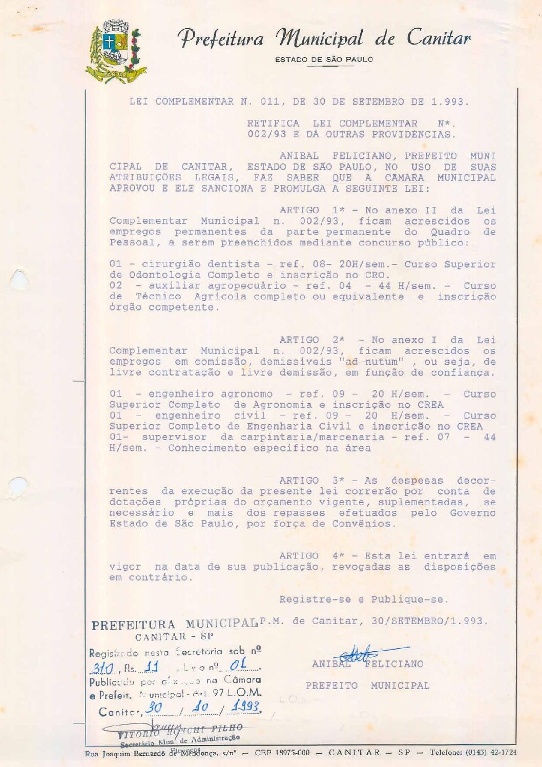 Leia mais sobre o artigo Lei Complementar nº 02 1993   Retifica Lei Coplementar nº 02 93.