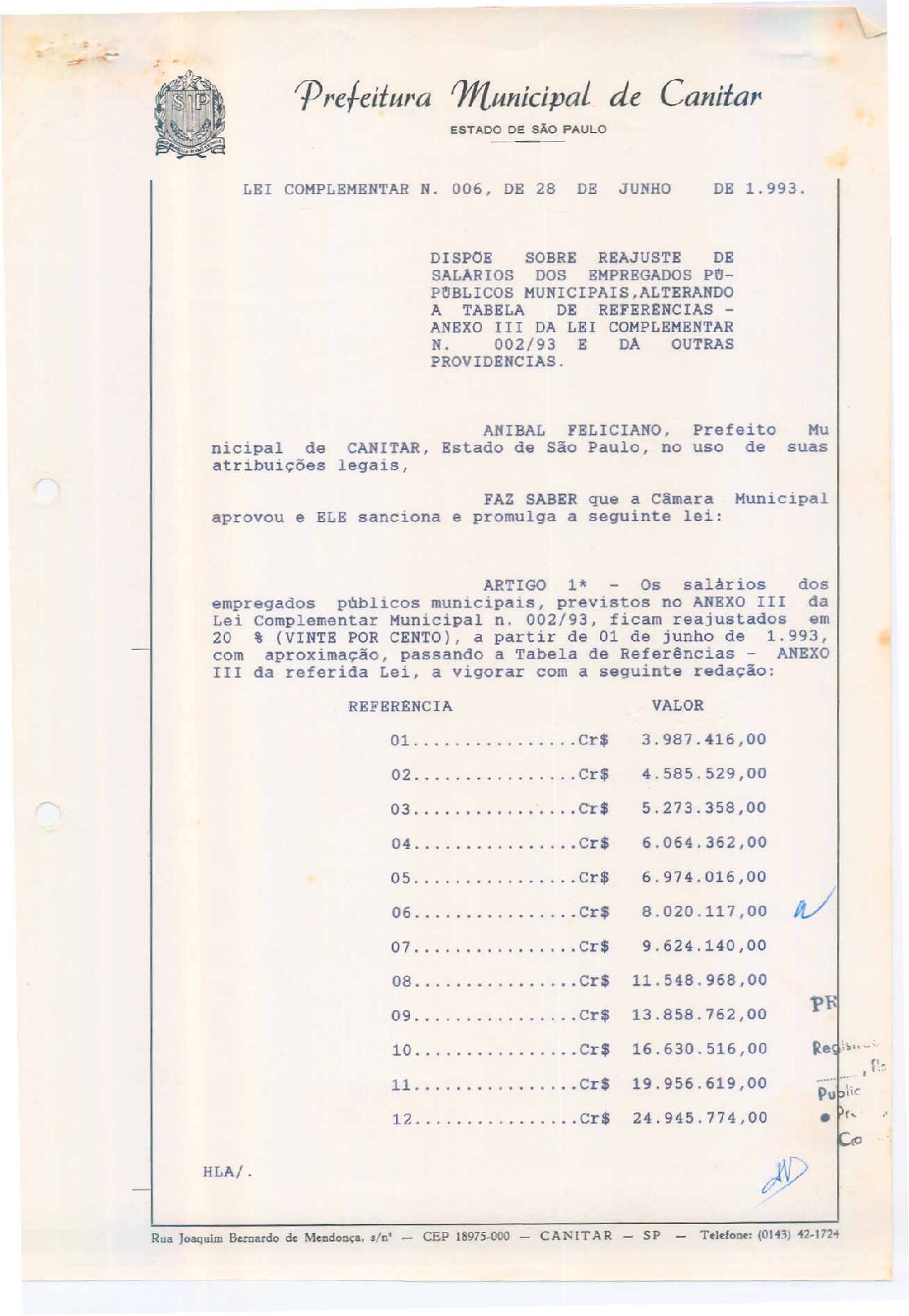 Leia mais sobre o artigo Lei Complementar nº 06 1993   Dispõe sobre reajuste de salários dos Empregados Públicos Municipais.