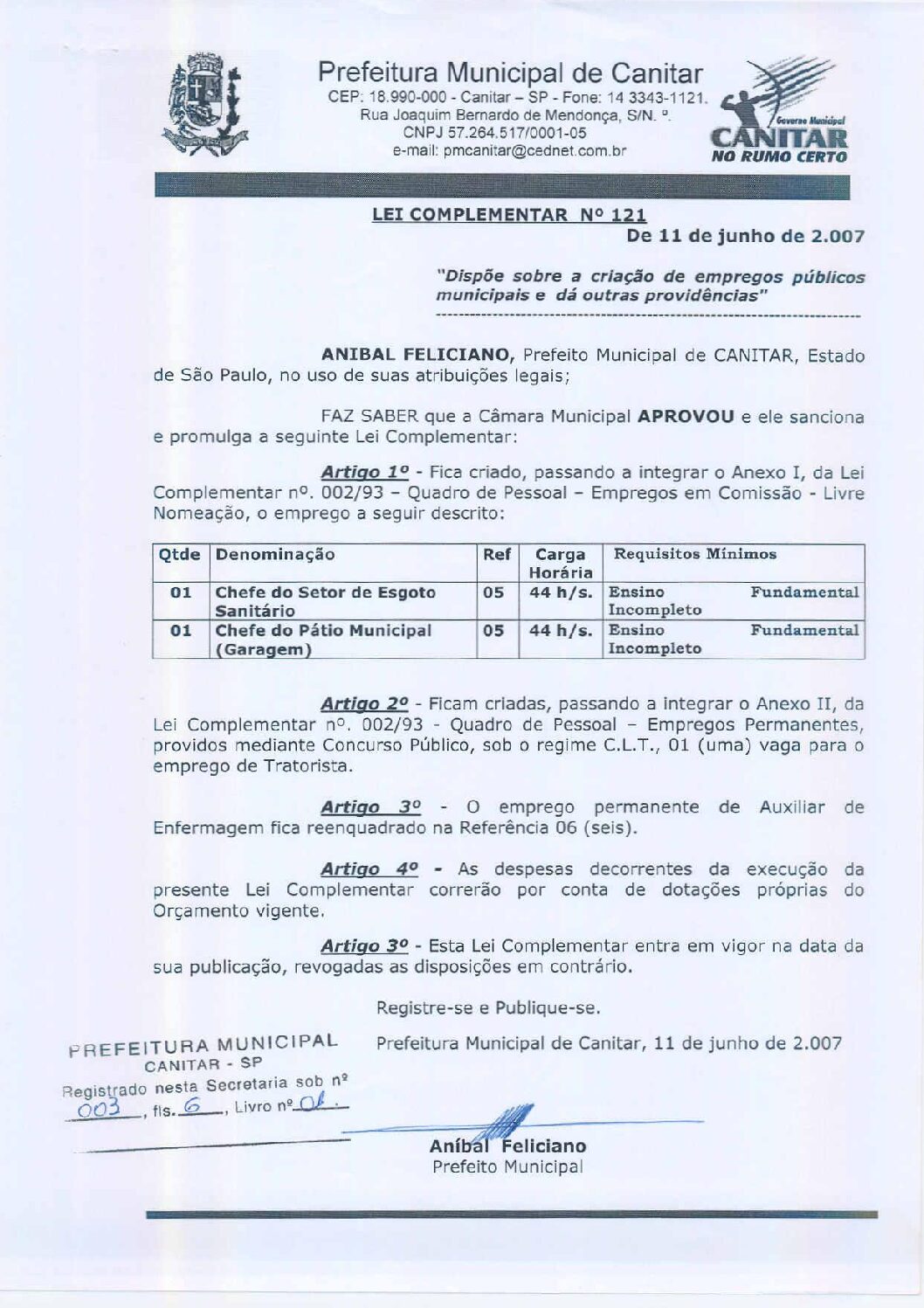 Leia mais sobre o artigo Lei Complementar nº 121 2007   Dispõe sobre a criação de empregos públicos municipais.