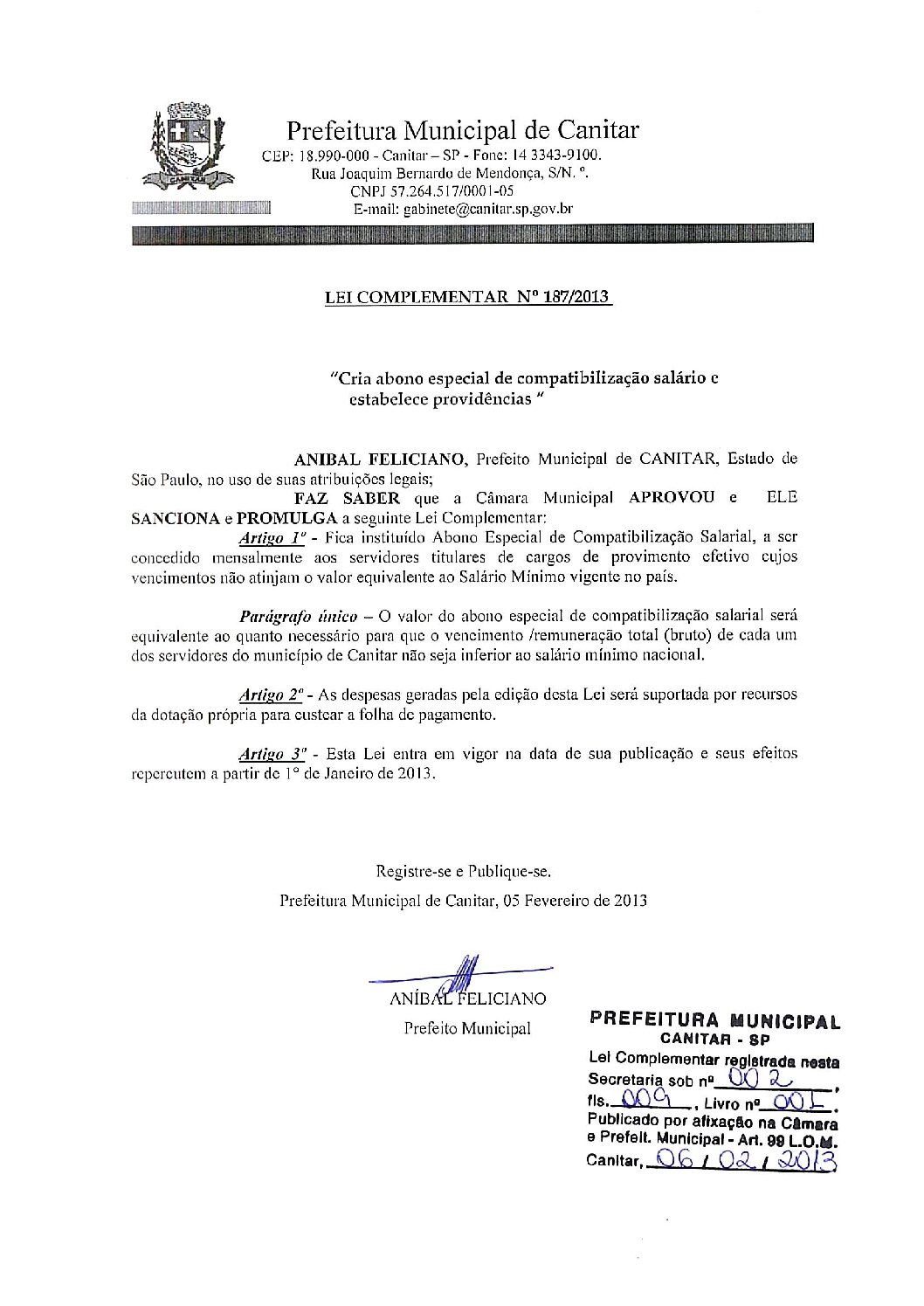 Leia mais sobre o artigo Lei Complementar nº 187 2013   Cria abono especial de compatibilização de salário.