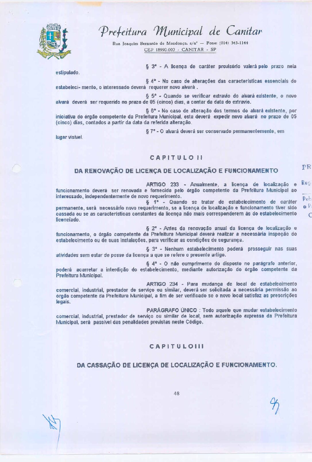 Leia mais sobre o artigo Lei Complementar nº 70 1997 2   Intitui o Código de Posturas do Município de Canitar.